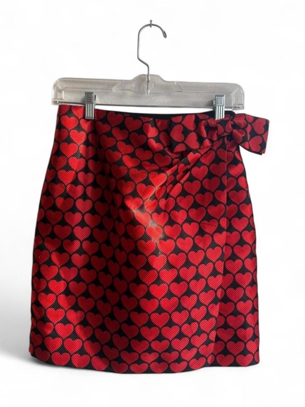 J. Crew Red Heart-Print Mini Skirt with Side Bow